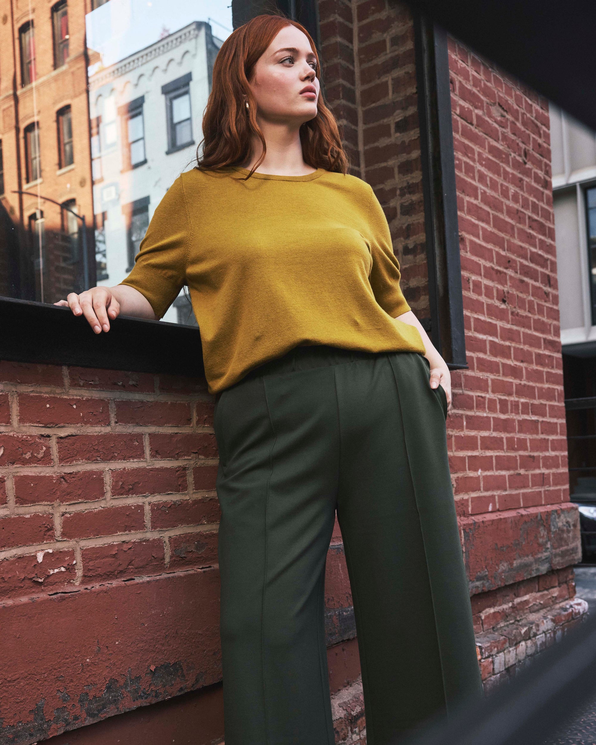 Pam Pintuck Wide Leg Ponte Pants - Kombu Green | Plus Size & Straight Size Women's Fashion | Universal Standard