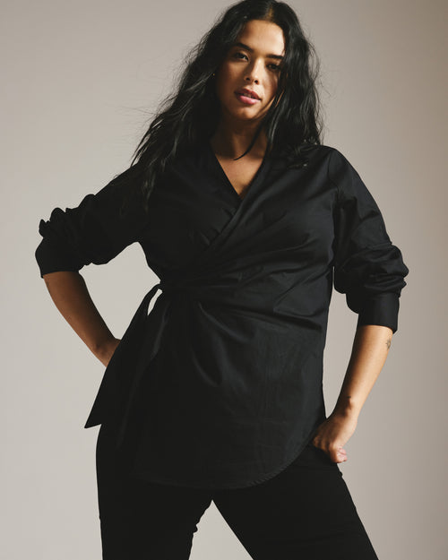 Beacon Stretch Poplin Wrap Shirt - Black