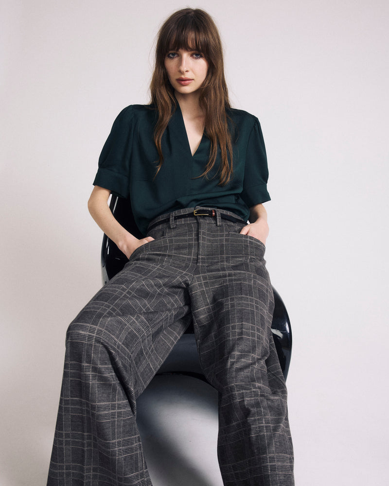 Woman wearing Beatrice Soft Satin Top - Forest Green from Universal Standard