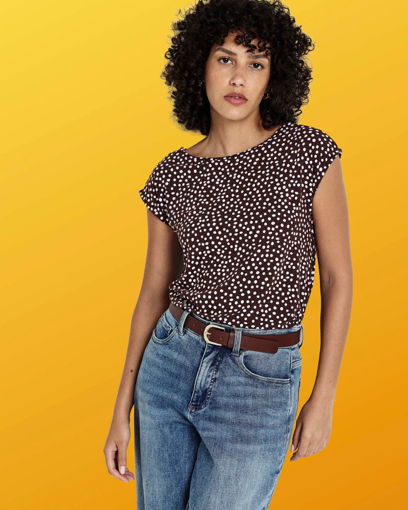 Heatwave Divine Jersey Flared Top - Brown/White Dot Print | Plus Size & Straight Size Women's Fashion | Universal Standard