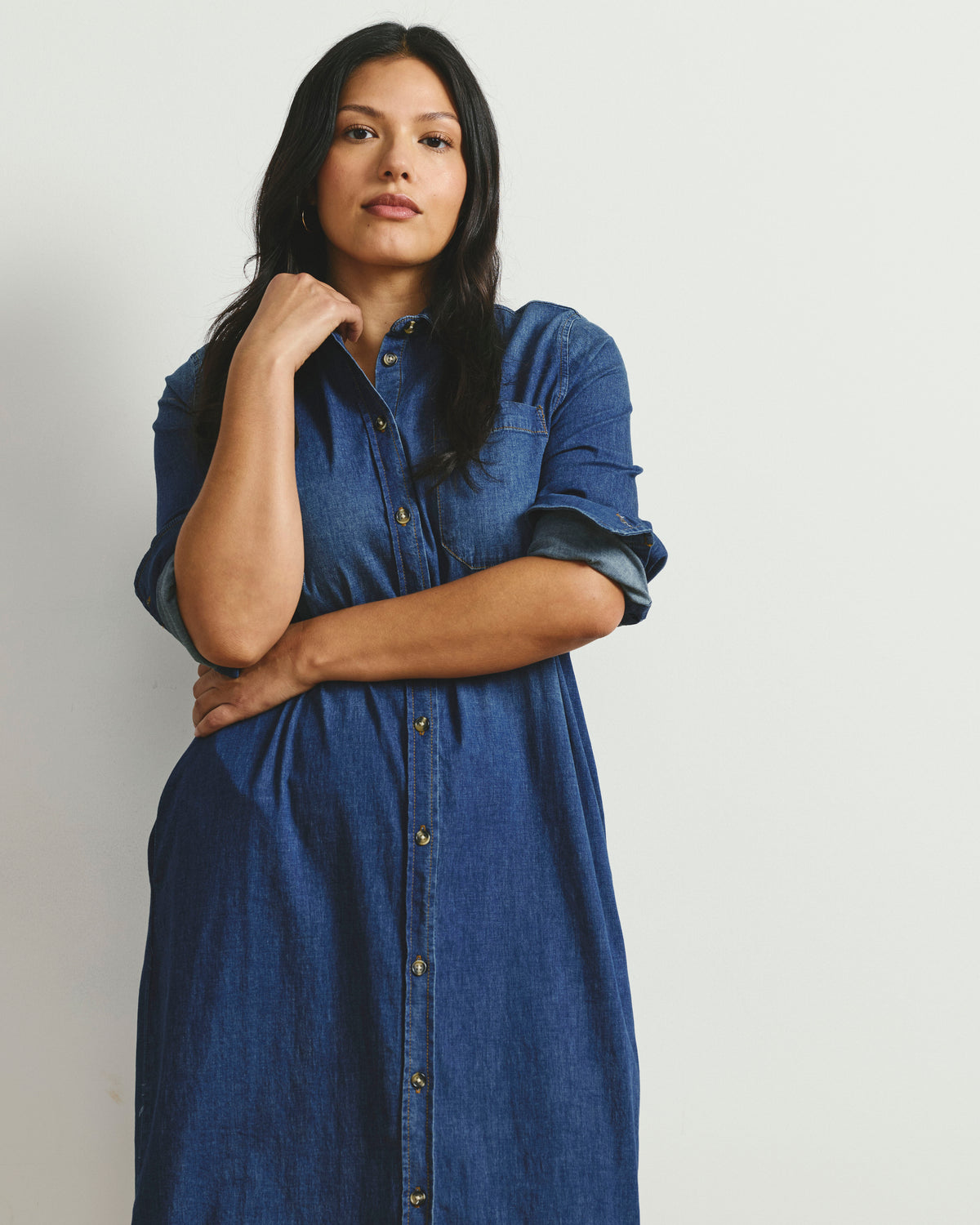 Odeon Stretch Cotton Chambray Shirtdress - Woodstock Indigo