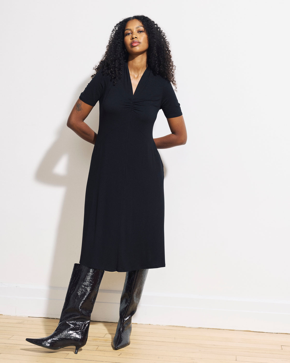 Zadie Liquid Jersey Gathered Dress - Black | Plus Size & Straight Size Women's Fashion | Universal Standard
