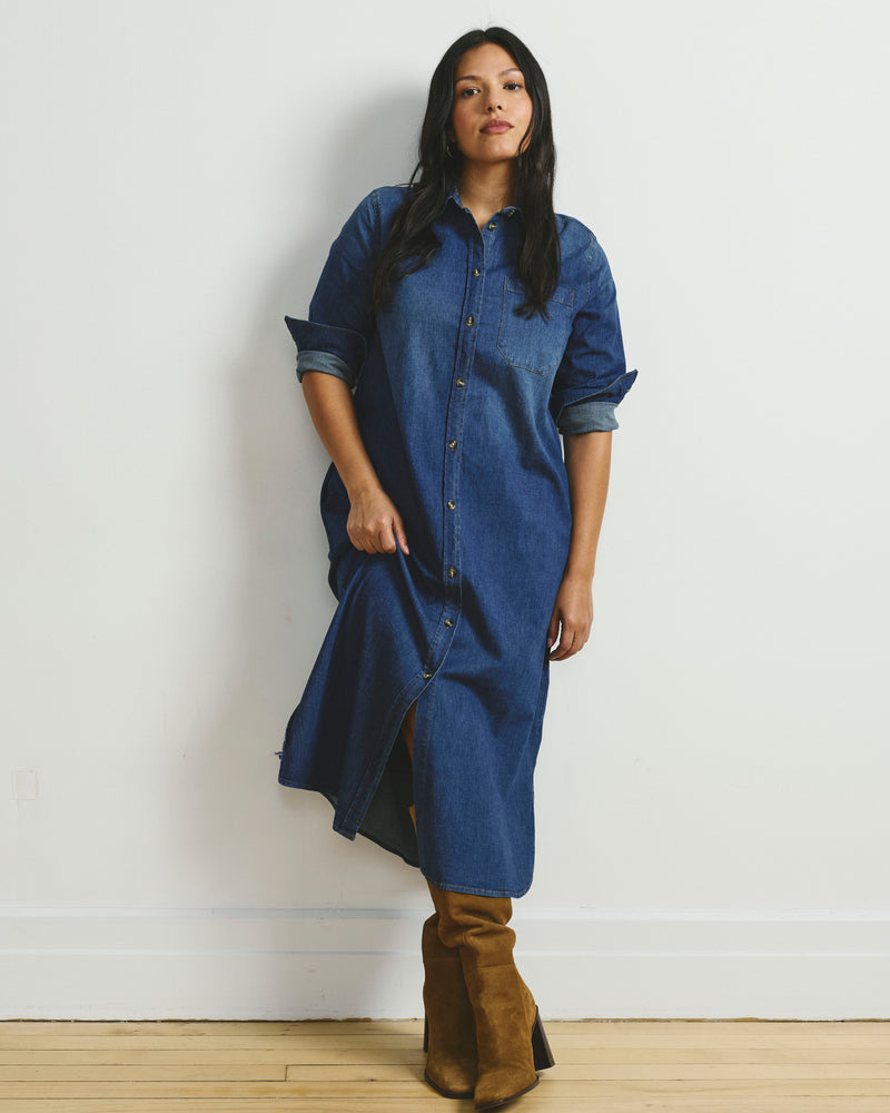 Odeon Stretch Cotton Chambray Shirtdress - Woodstock Indigo