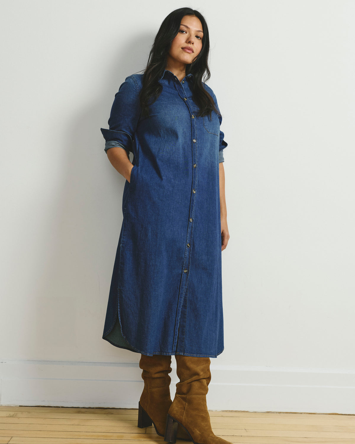 Odeon Stretch Cotton Chambray Shirtdress - Woodstock Indigo