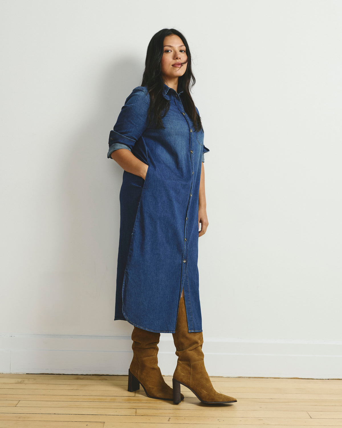Odeon Stretch Cotton Chambray Shirtdress - Woodstock Indigo