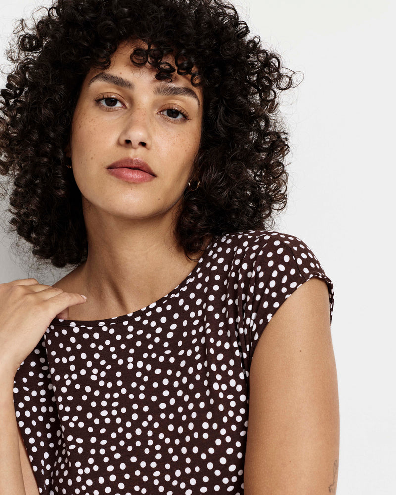 Heatwave Divine Jersey Flared Top - Brown/White Dot Print | Plus Size & Straight Size Women's Fashion | Universal Standard