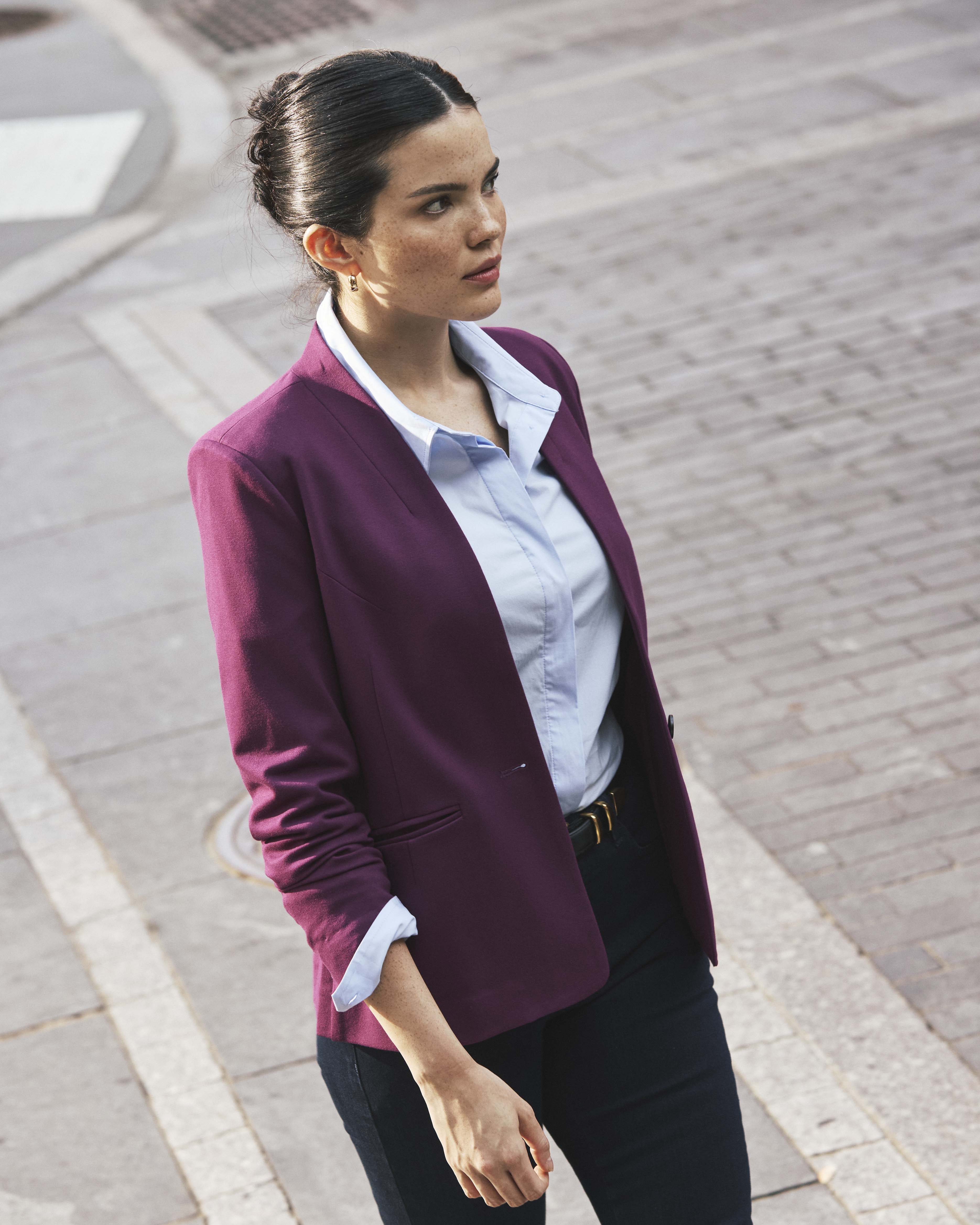 Lennox Collarless Ponte Blazer - Plum Caspia | Plus Size & Straight Size Women's Fashion | Universal Standard