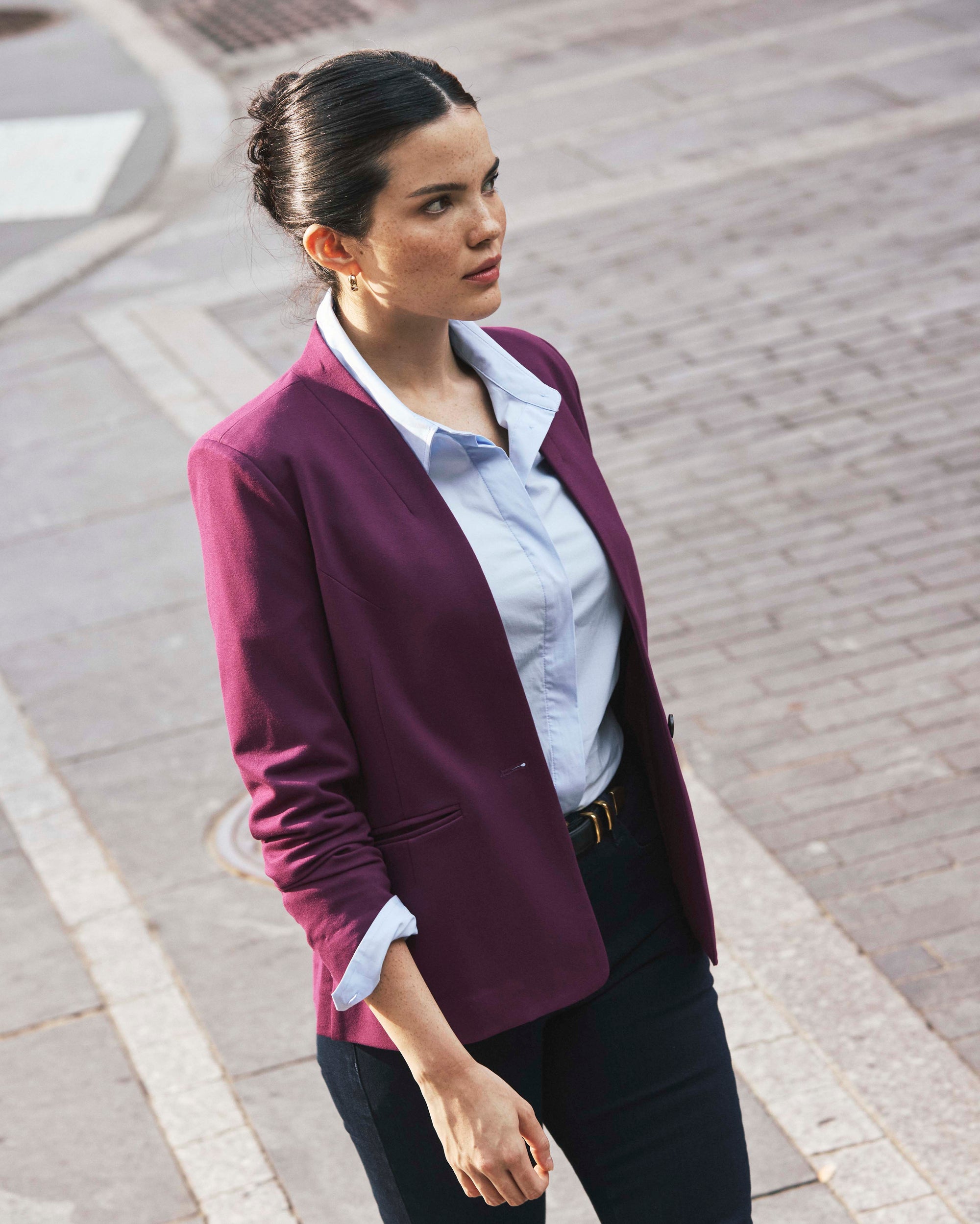 Lennox Collarless Ponte Blazer - Plum Caspia | Plus Size & Straight Size Women's Fashion | Universal Standard