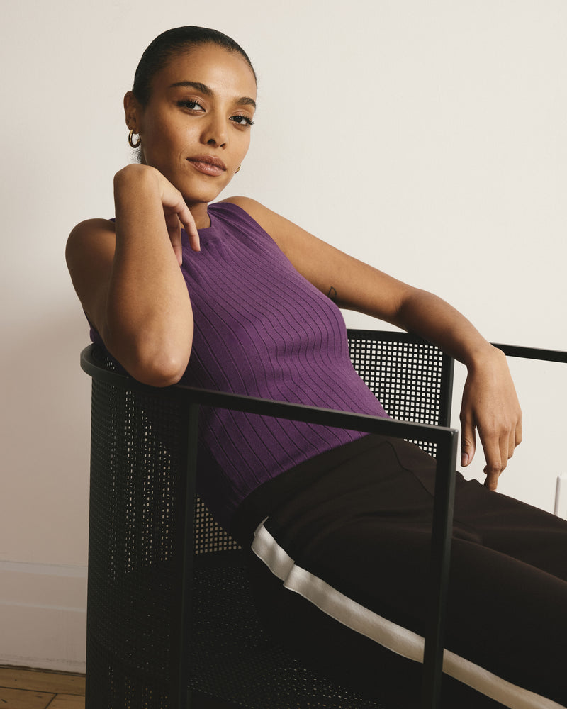 Savvy Fine Knit Sweater Shell - Grape