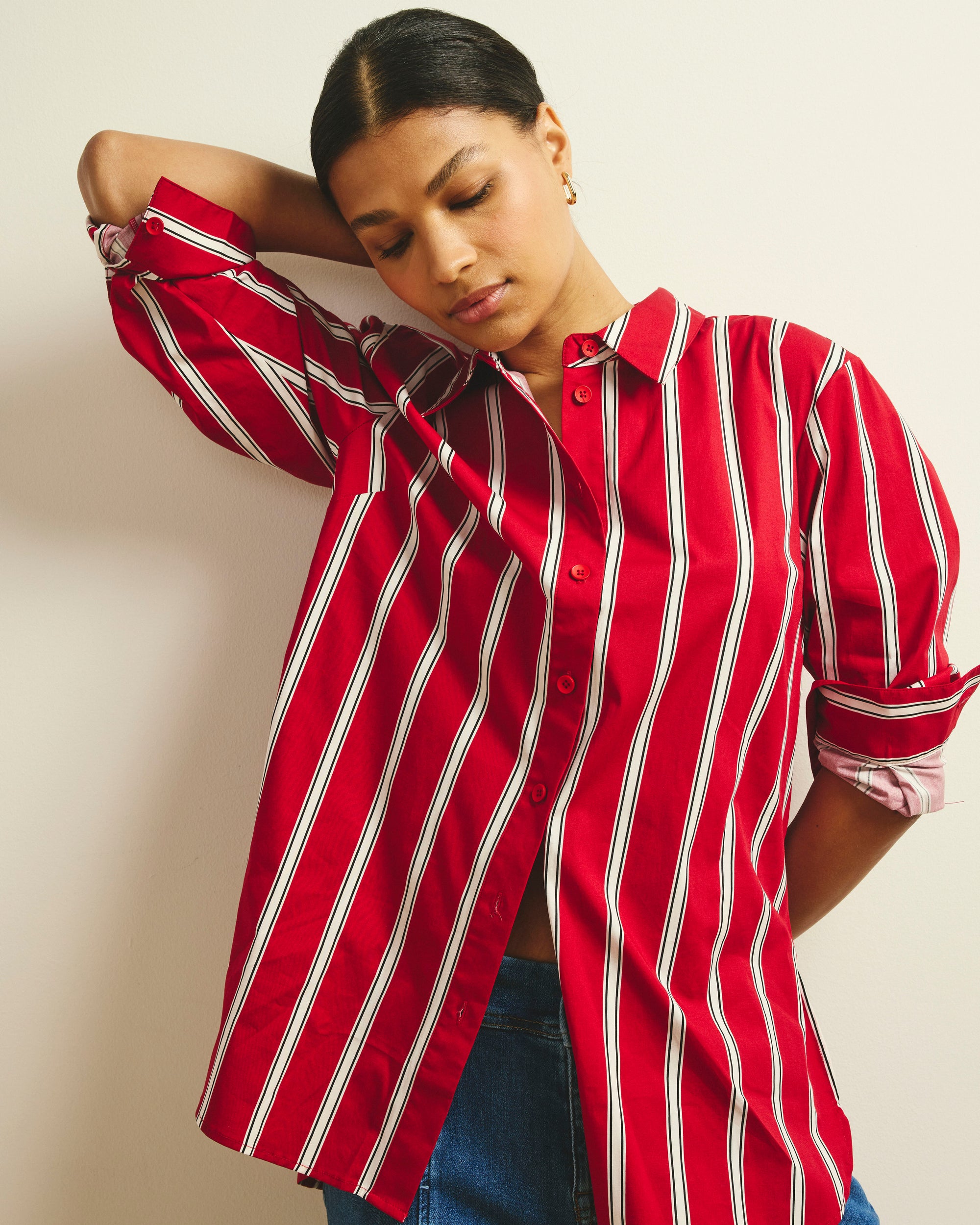 The Artist Poplin Shirt - Red/Black/White Stripe | Plus Size & Straight Size Women's Fashion | Universal Standard