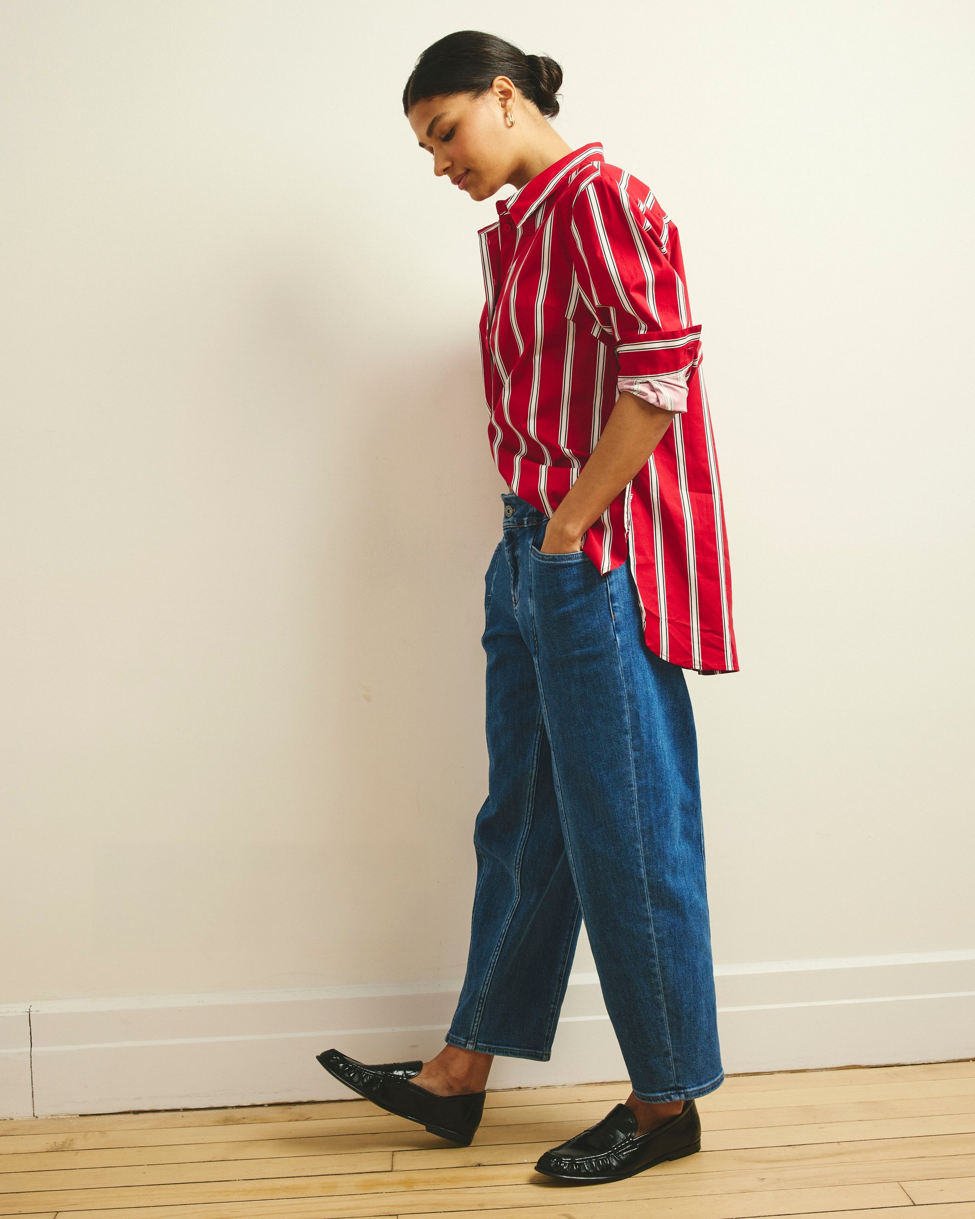 The Artist Poplin Shirt - Red/Black/White Stripe | Plus Size & Straight Size Women's Fashion | Universal Standard