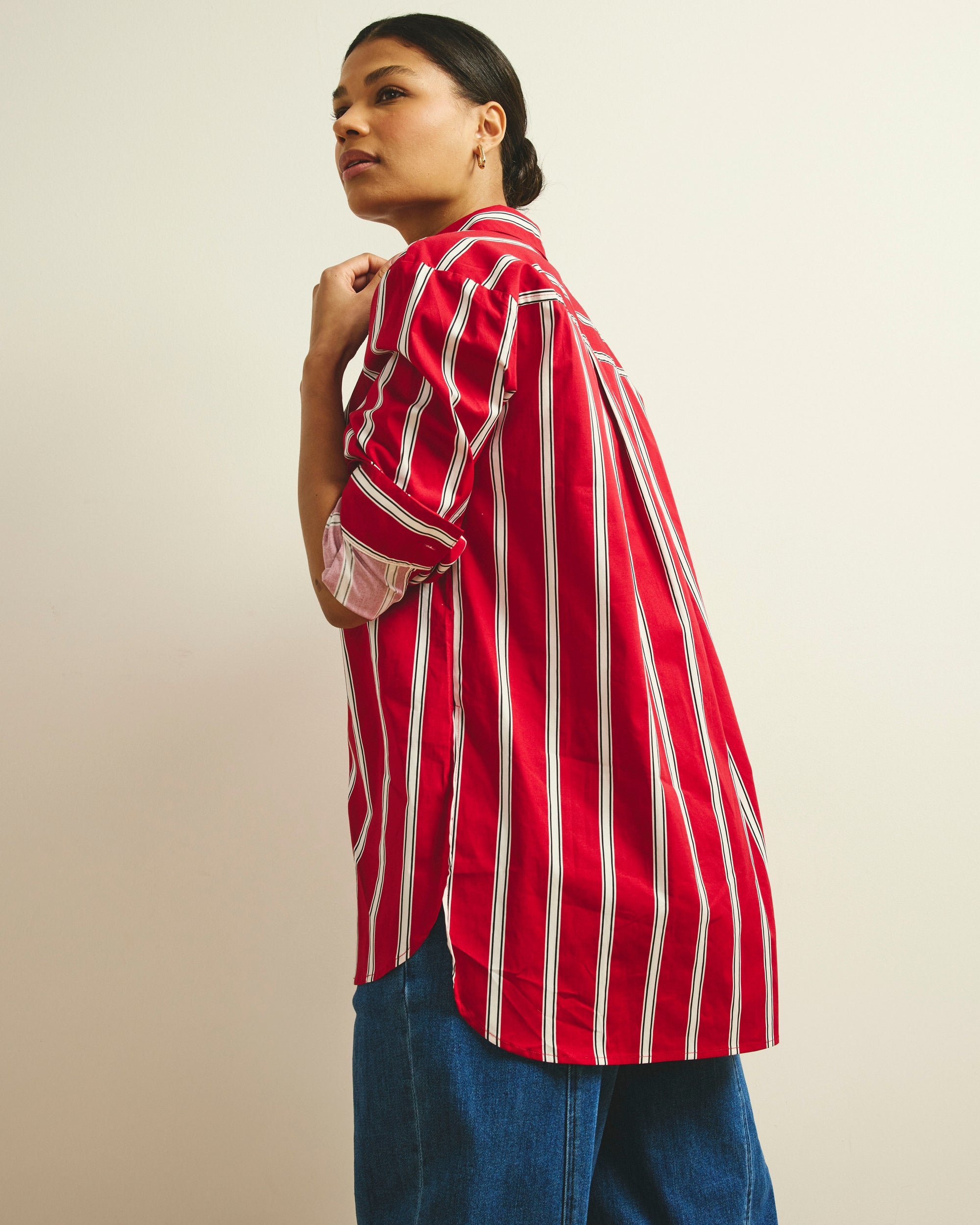 The Artist Poplin Shirt - Red/Black/White Stripe | Plus Size & Straight Size Women's Fashion | Universal Standard