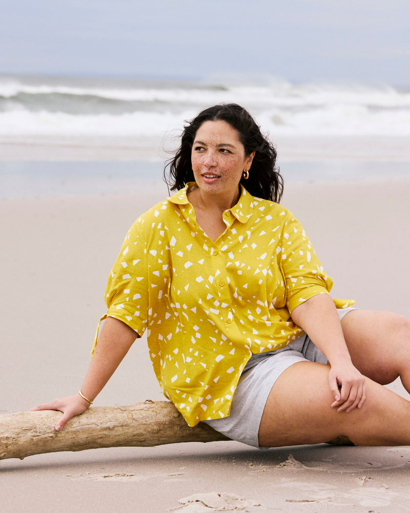 Luisa Short Sleeve Linen Shirt - Yellow Confetti Print | Plus Size & Straight Size Women's Fashion | Universal Standard