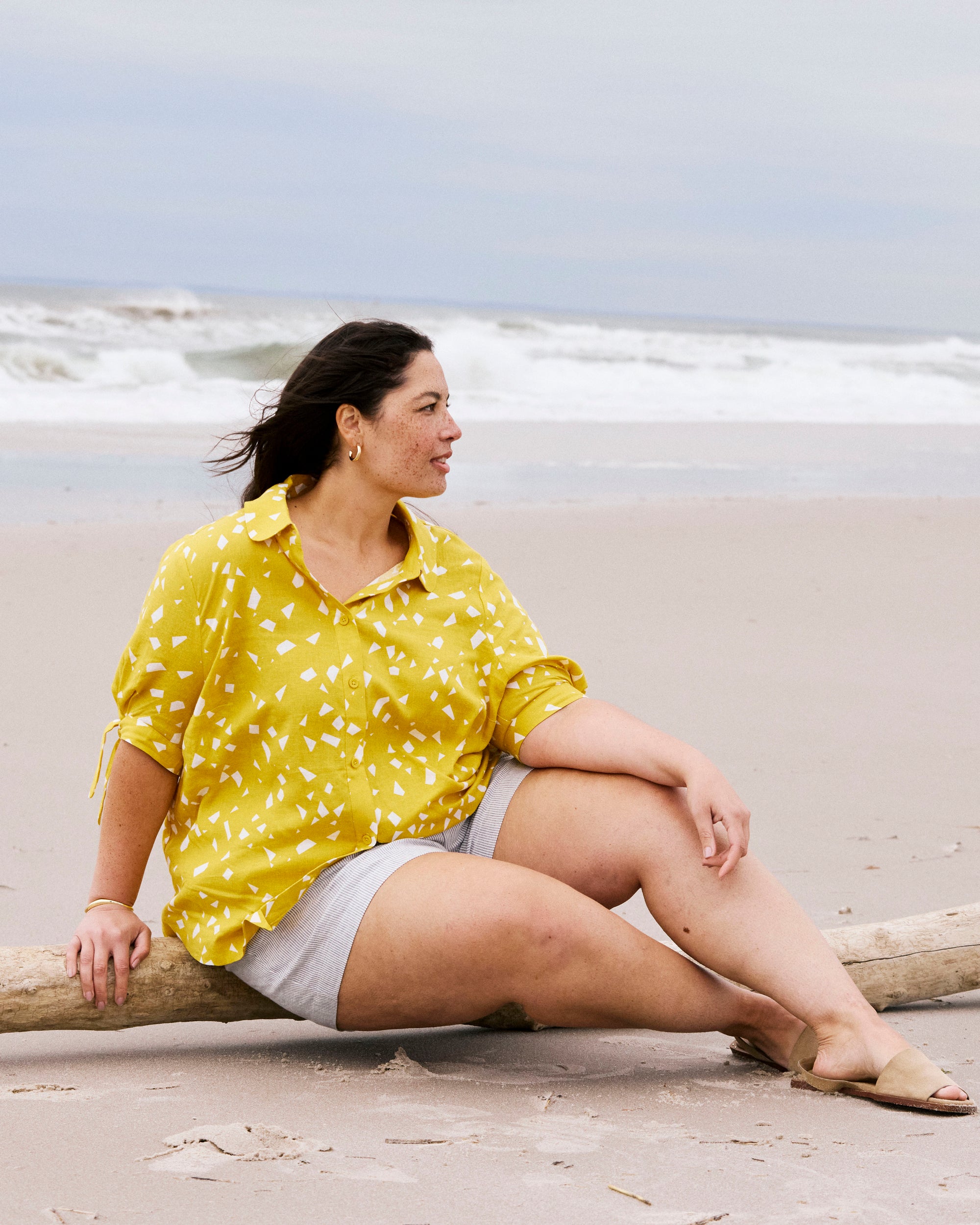Luisa Short Sleeve Linen Blend Shirt - Yellow Confetti Print | Plus Size & Straight Size Women's Fashion | Universal Standard