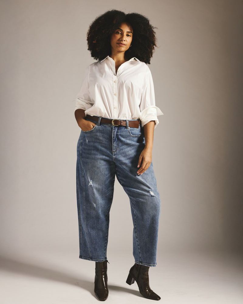 Dakota Twisted Leg Jeans - Distressed Washed Indigo