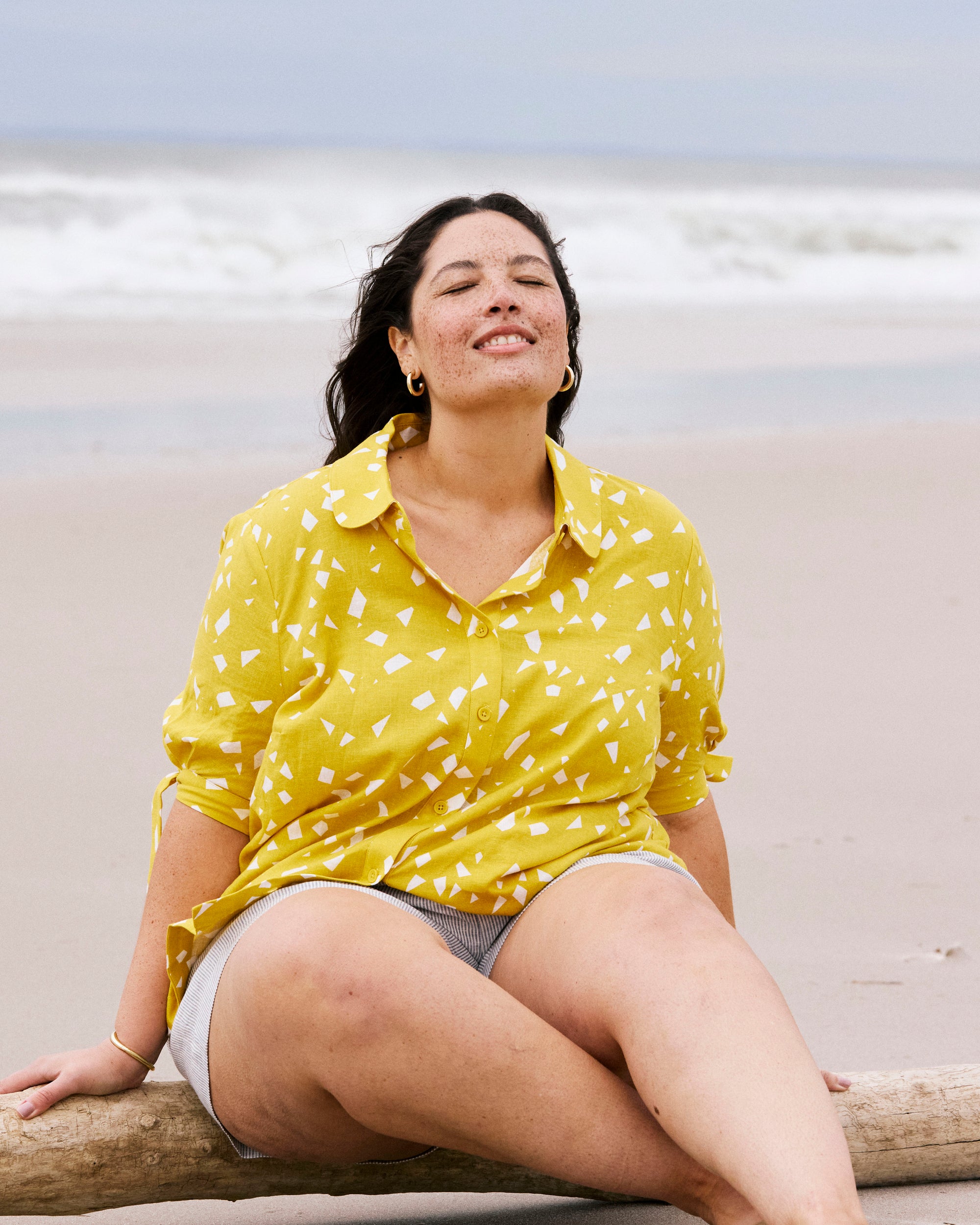 Luisa Short Sleeve Linen Blend Shirt - Yellow Confetti Print | Plus Size & Straight Size Women's Fashion | Universal Standard