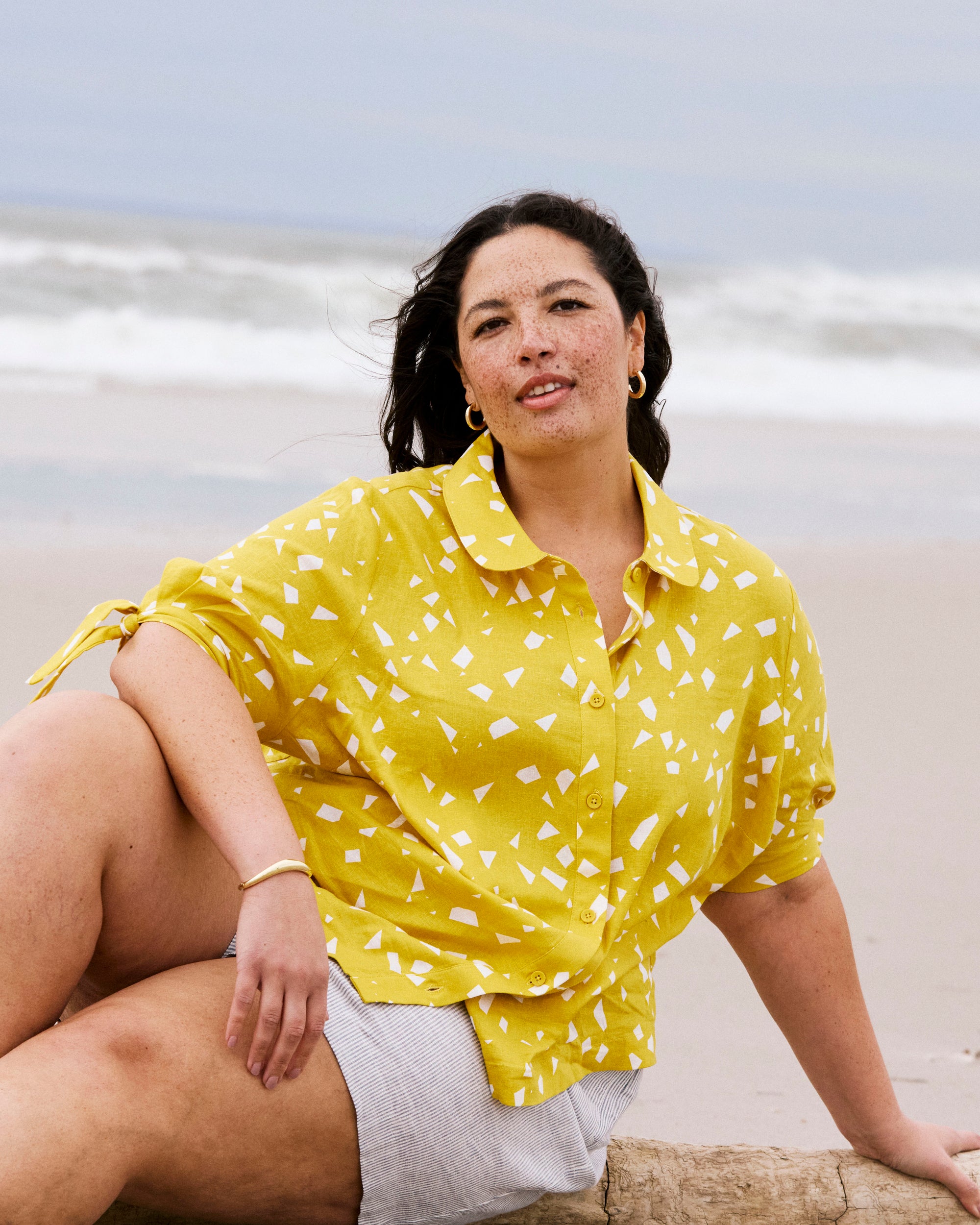 Luisa Short Sleeve Linen Blend Shirt - Yellow Confetti Print | Plus Size & Straight Size Women's Fashion | Universal Standard