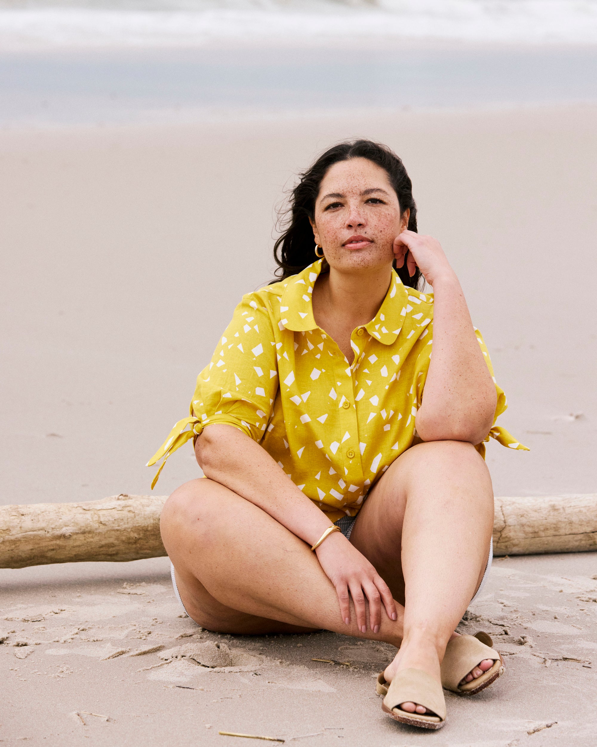 Luisa Short Sleeve Linen Blend Shirt - Yellow Confetti Print | Plus Size & Straight Size Women's Fashion | Universal Standard
