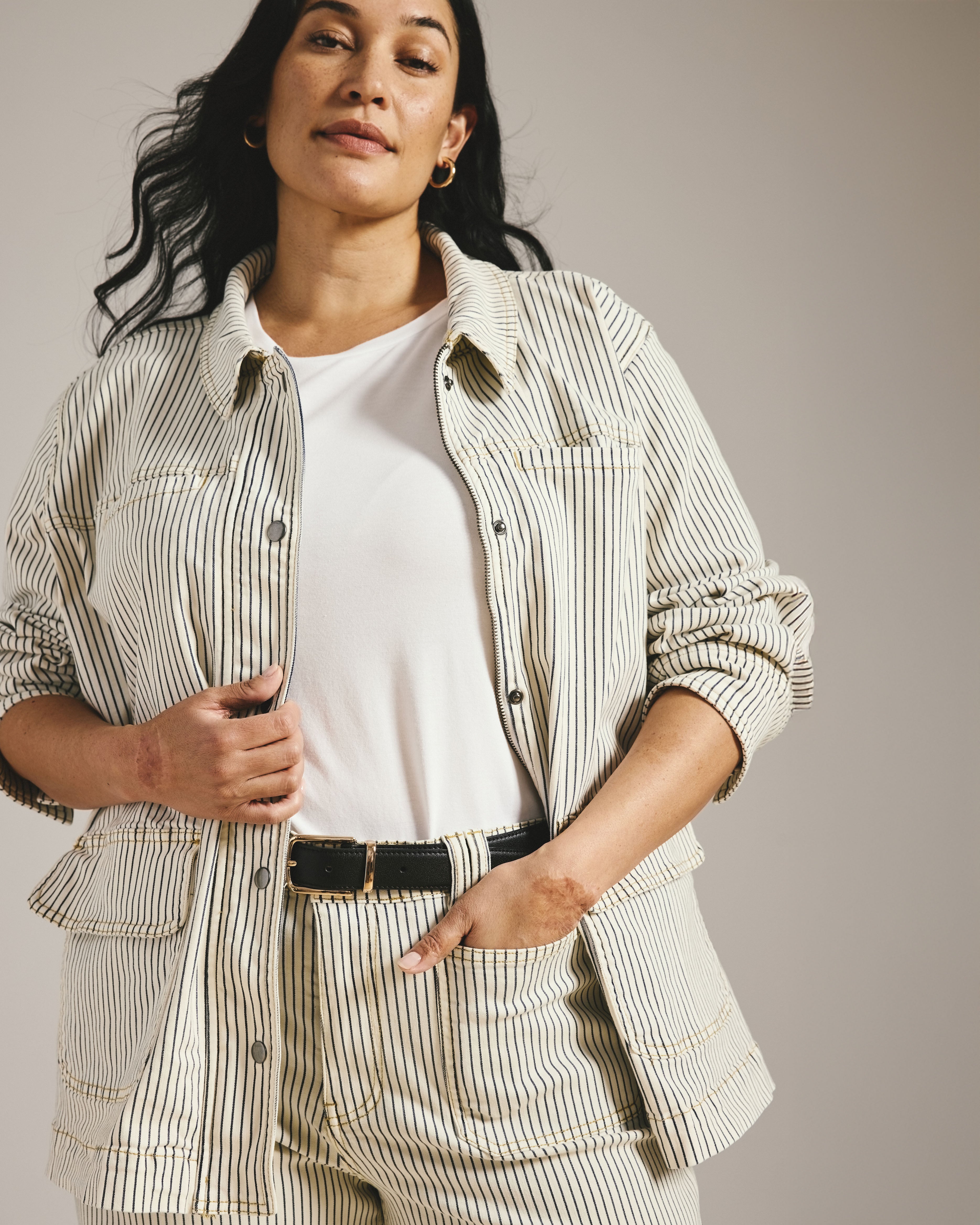 Denim Utility Jacket - Railroad Stripe