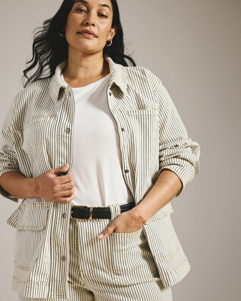 Denim Utility Jacket - Railroad Stripe