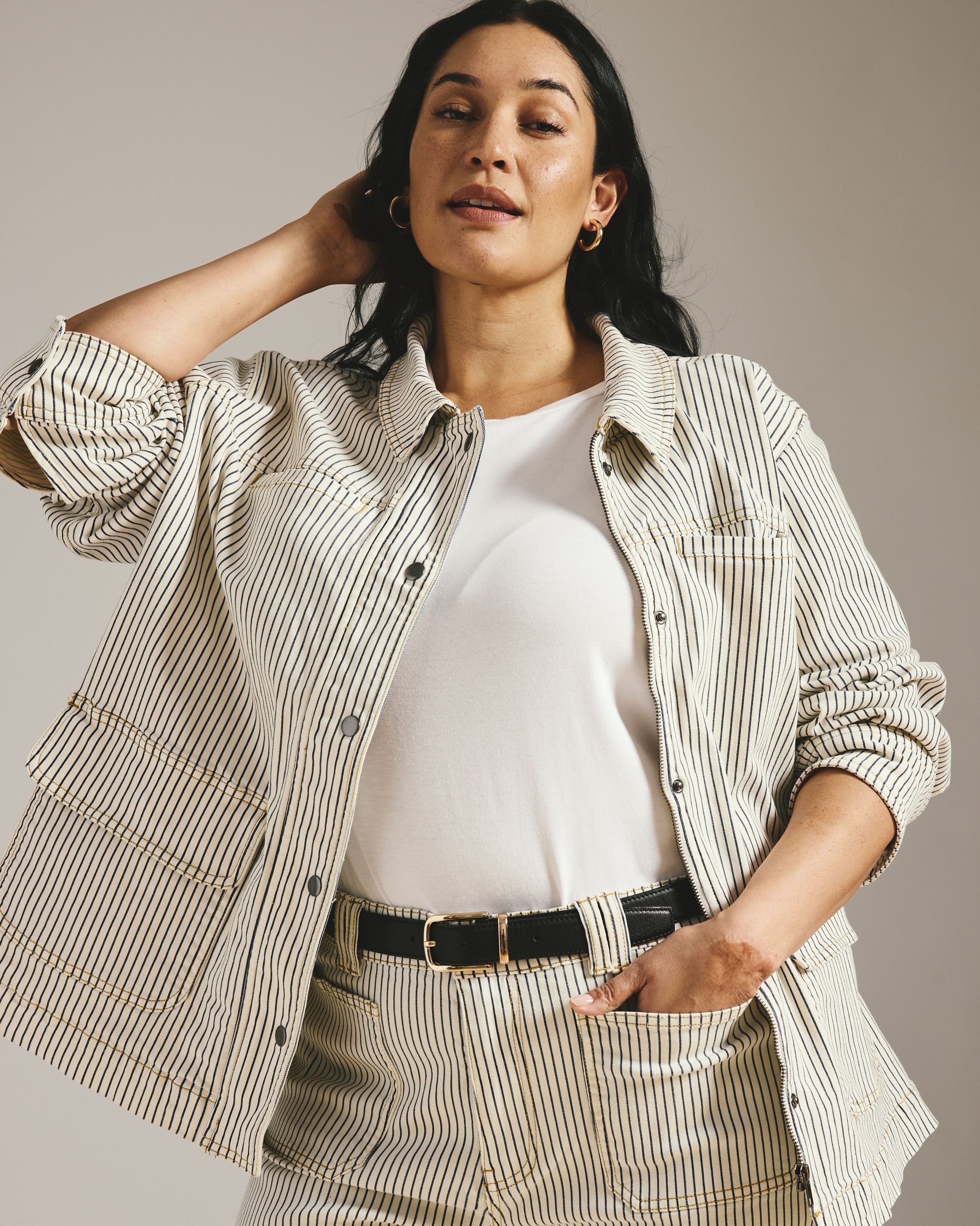 Denim Utility Jacket - Railroad Stripe