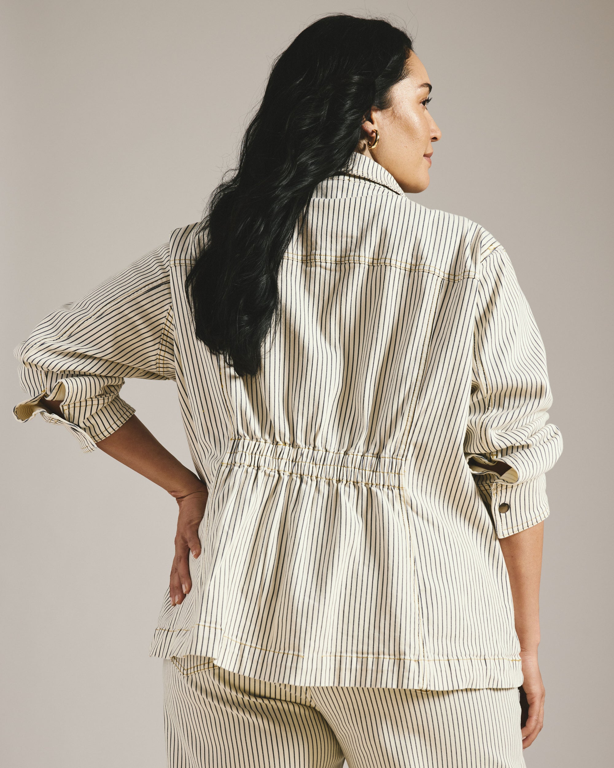 Denim Utility Jacket - Railroad Stripe