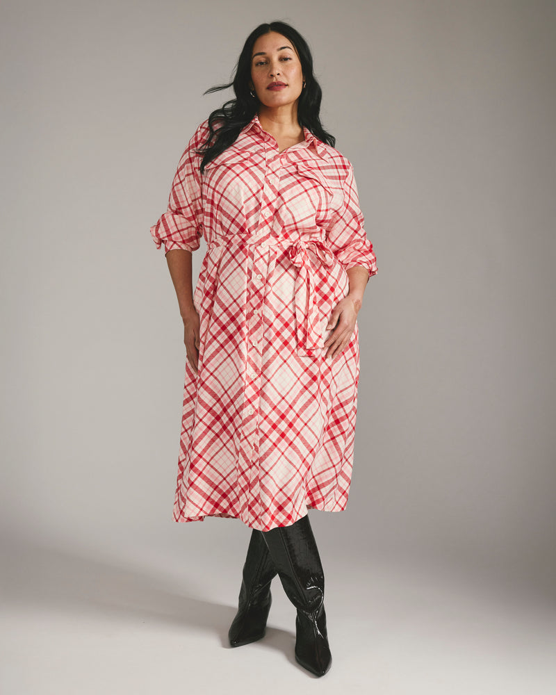 Cooling Stretch Cupro Savannah Dress - Red Plaid Print
