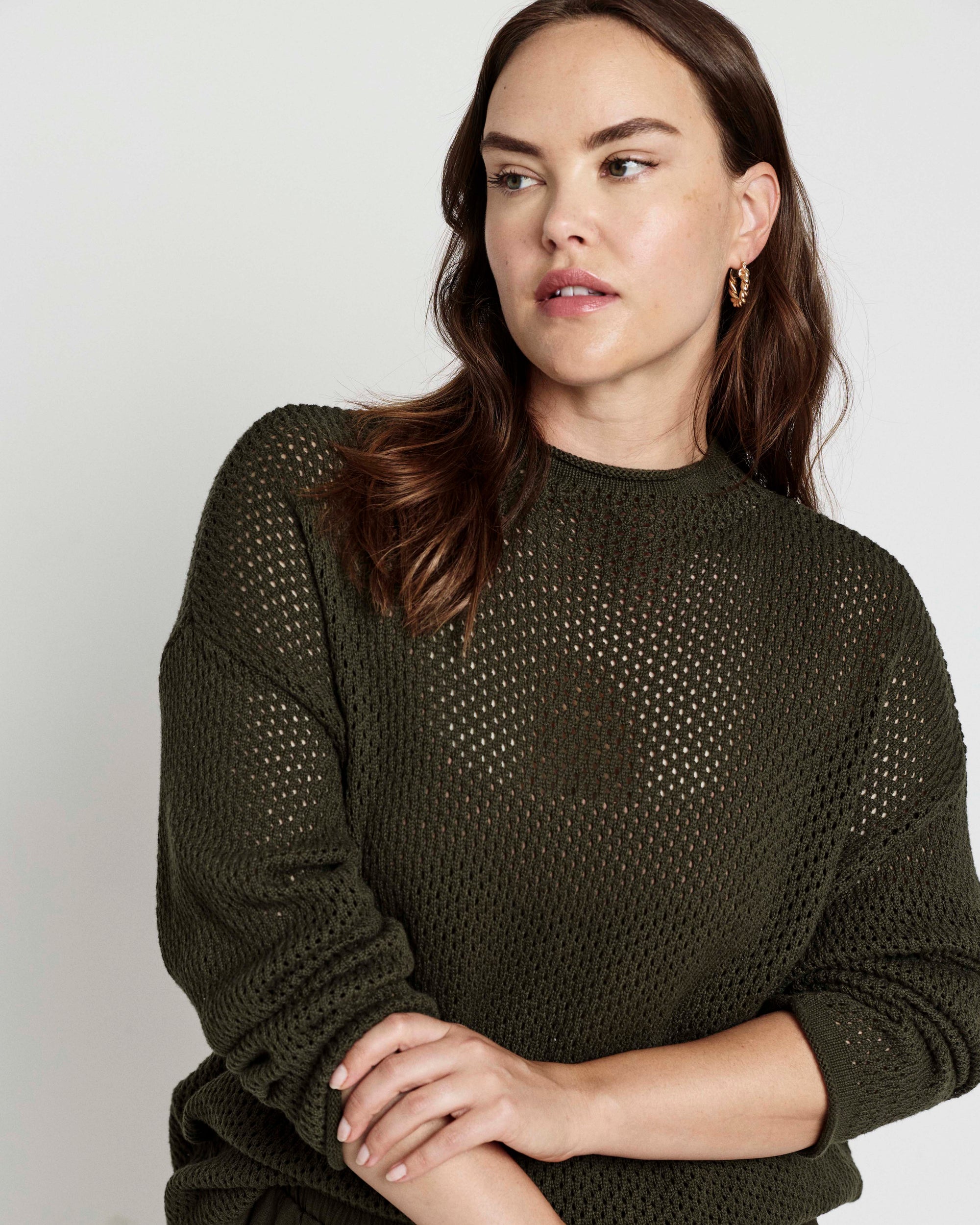 Positano Pointelle Mock Neck Sweater - Camo | Plus Size & Straight Size Women's Fashion | Universal Standard