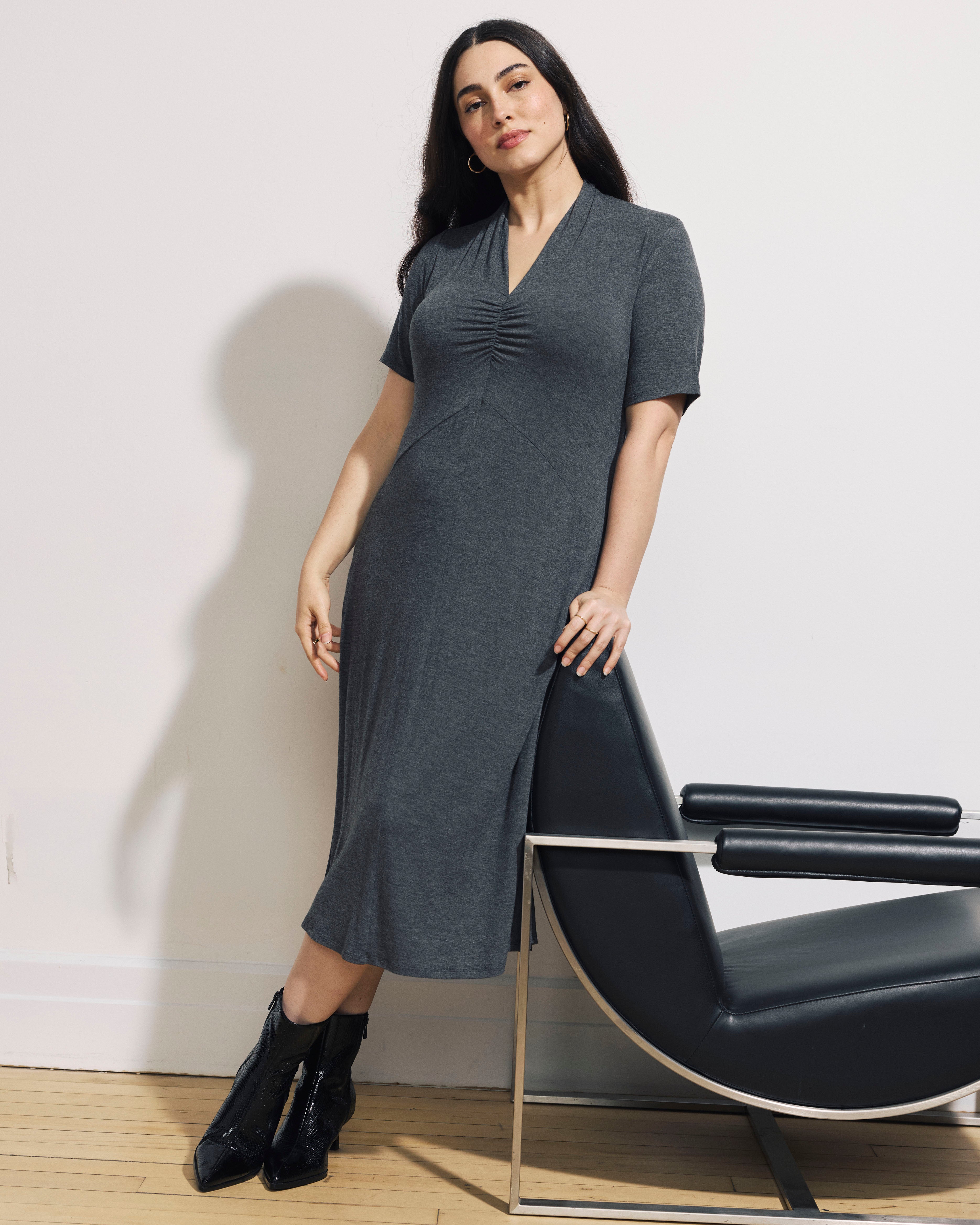 Zadie Liquid Jersey Gathered Dress - Dark Gray Heather – Universal