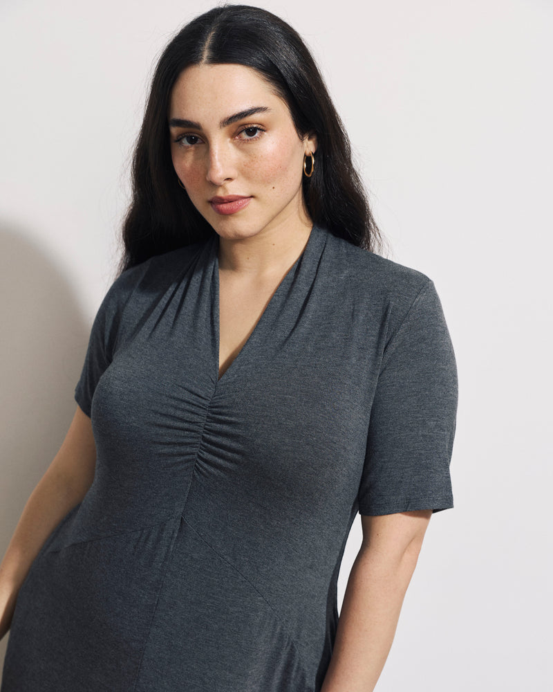 Zadie Liquid Jersey Gathered Dress - Dark Gray Heather | Plus Size & Straight Size Women's Fashion | Universal Standard