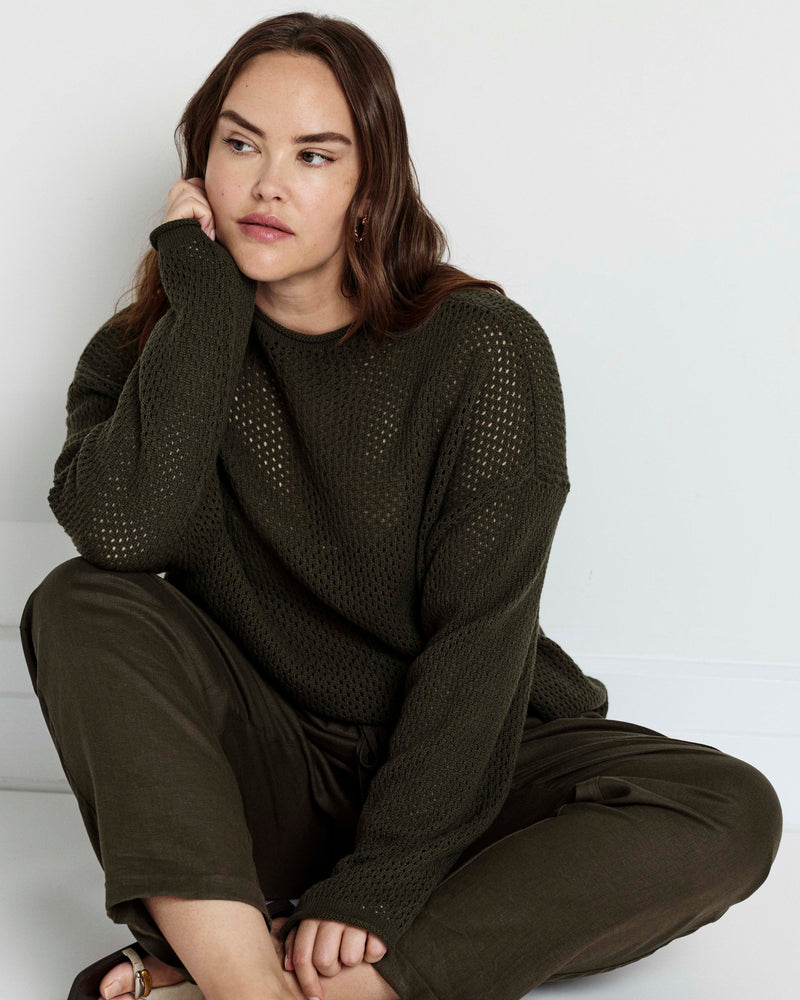 Positano Pointelle Mock Neck Sweater - Camo | Plus Size & Straight Size Women's Fashion | Universal Standard