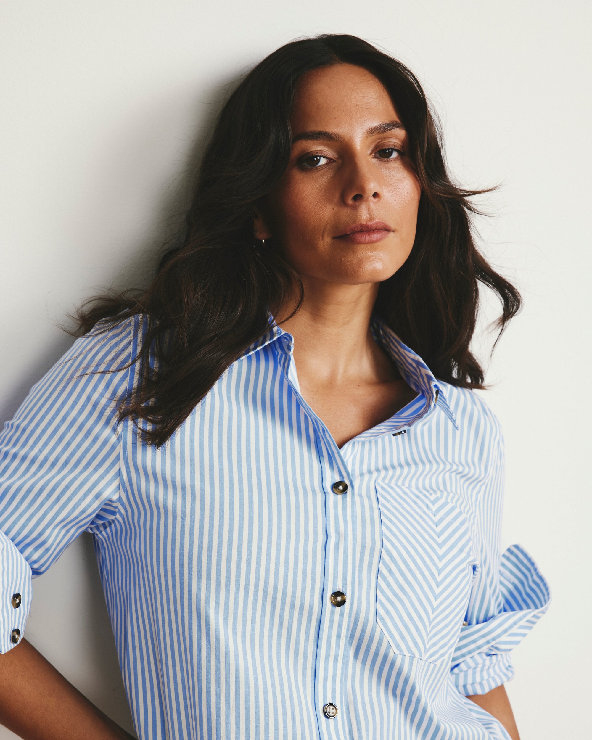 Odeon Stretch Poplin Shirtdress - Blue/White Stripe Universal Standard Odeon Stretch Poplin Shirtdress - Blue/White Stripe Universal Standard