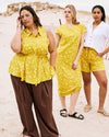 Adelaide Sleeveless Linen Blend Shirt - Yellow Confetti Print | Plus Size & Straight Size Women's Fashion | Universal Standard