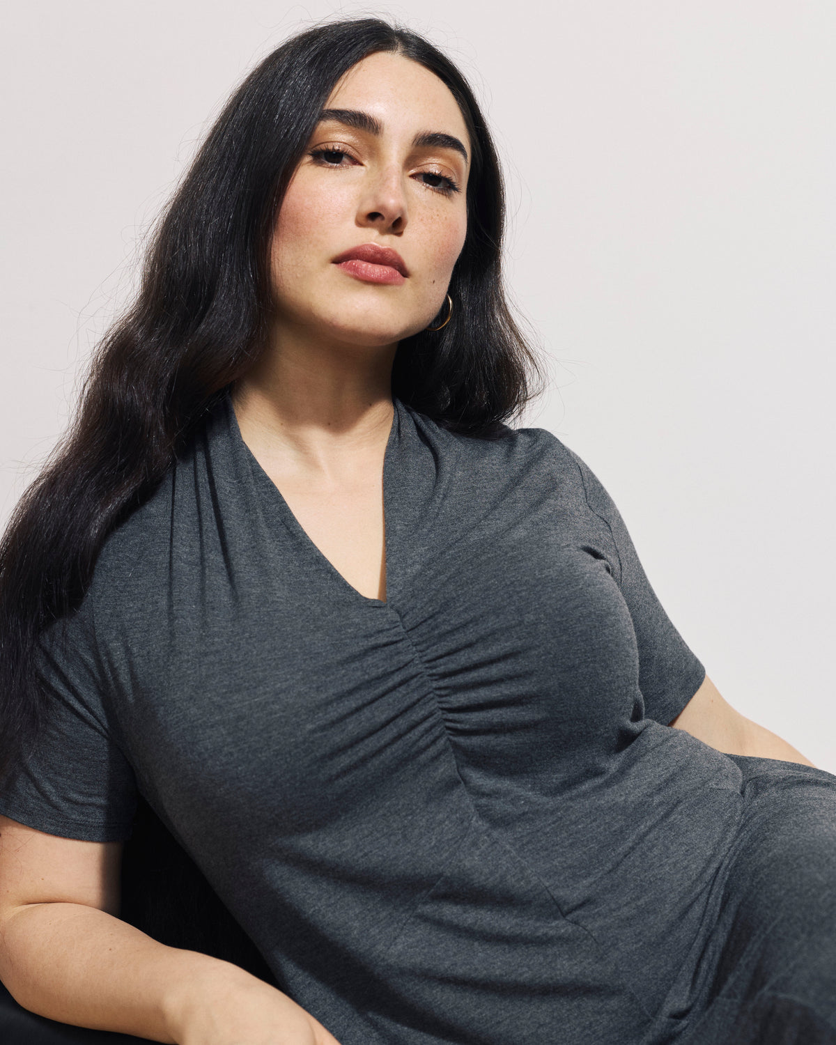 Zadie Liquid Jersey Gathered Dress - Dark Gray Heather | Plus Size & Straight Size Women's Fashion | Universal Standard