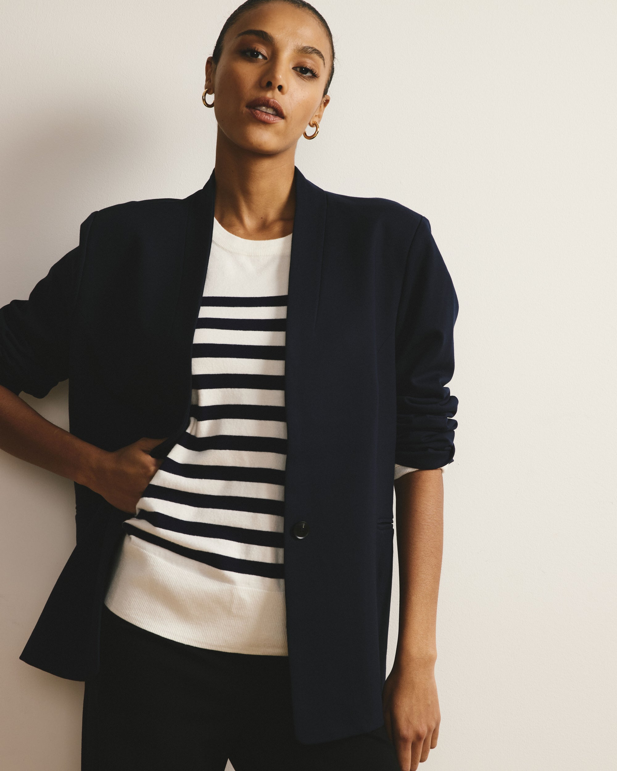 Lennox Collarless Ponte Blazer - Navy