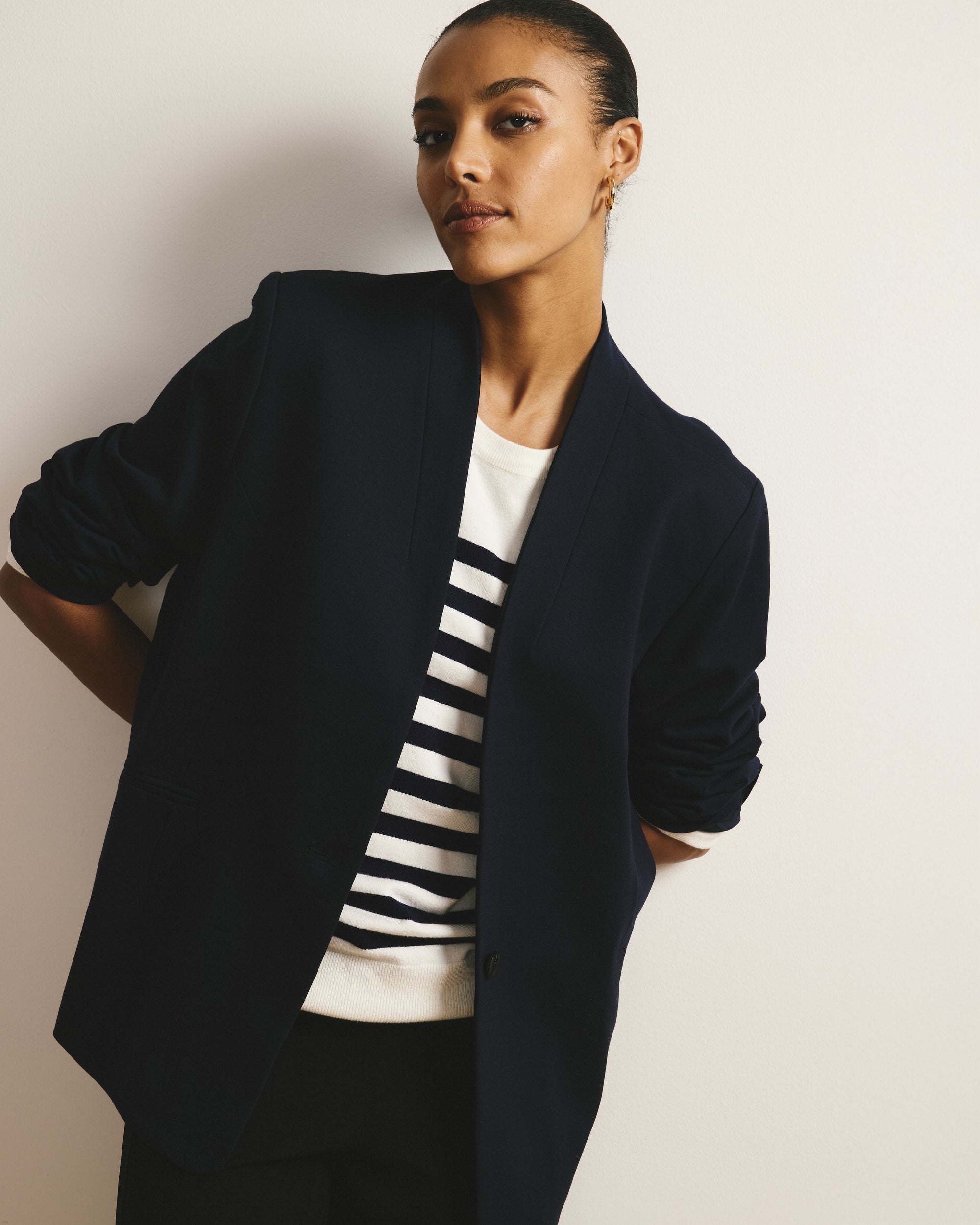 Lennox Collarless Ponte Blazer - Navy