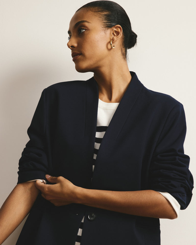Lennox Collarless Ponte Blazer - Navy