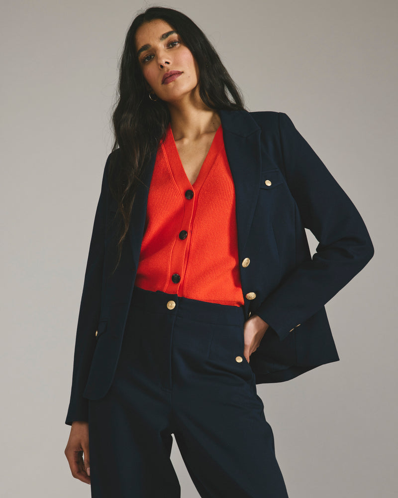 4 Pocket Ponte Blazer - Navy with Gold Buttons