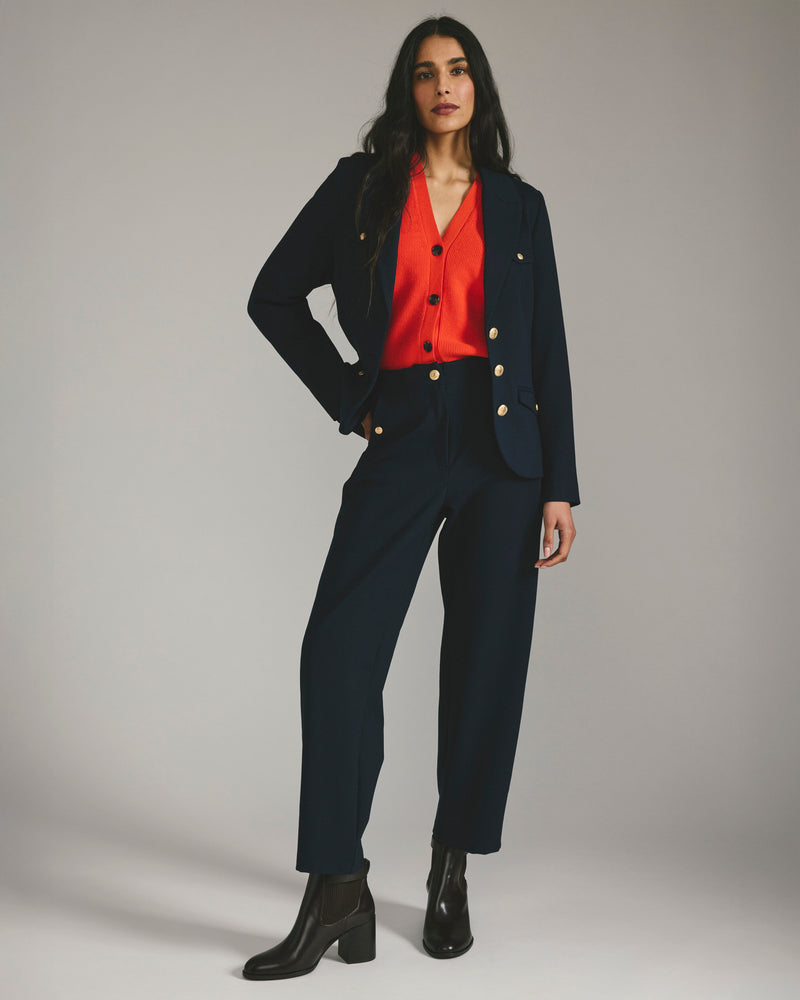 Audrey Tailored Ponte Pants - Navy with Gold Buttons