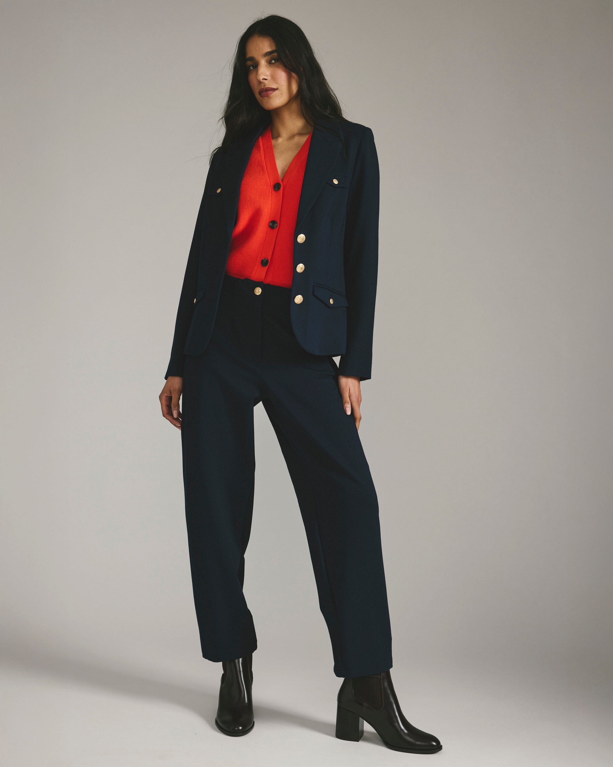 4 Pocket Ponte Blazer - Navy with Gold Buttons