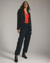 Audrey Tailored Ponte Pants - Navy with Gold Buttons