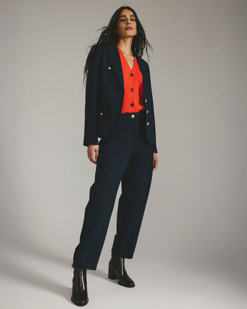 Audrey Tailored Ponte Pants - Navy with Gold Buttons