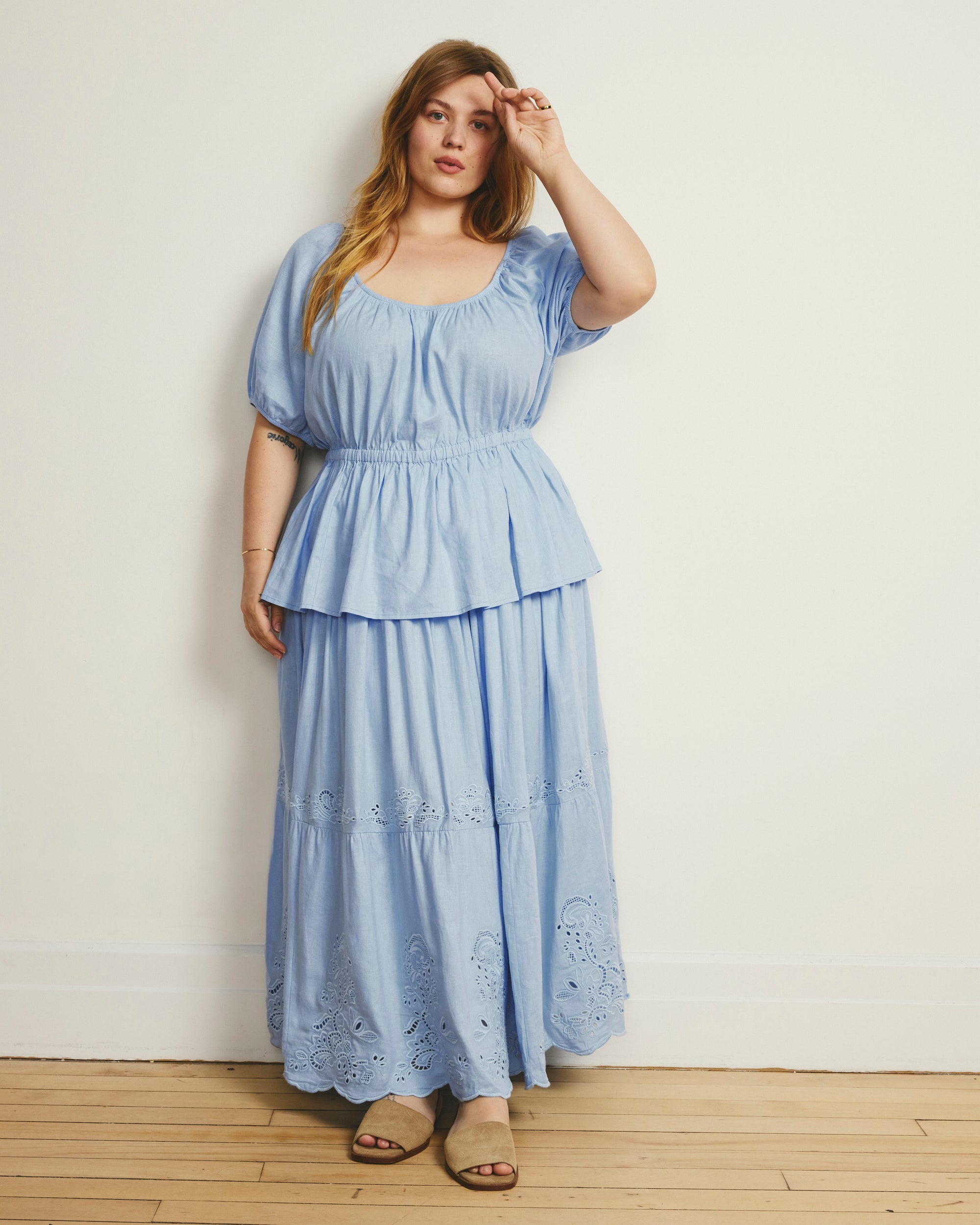 Tosca Embroidered Linen Maxi Skirt - Cielo Blue | Plus Size & Straight Size Women's Fashion | Universal Standard