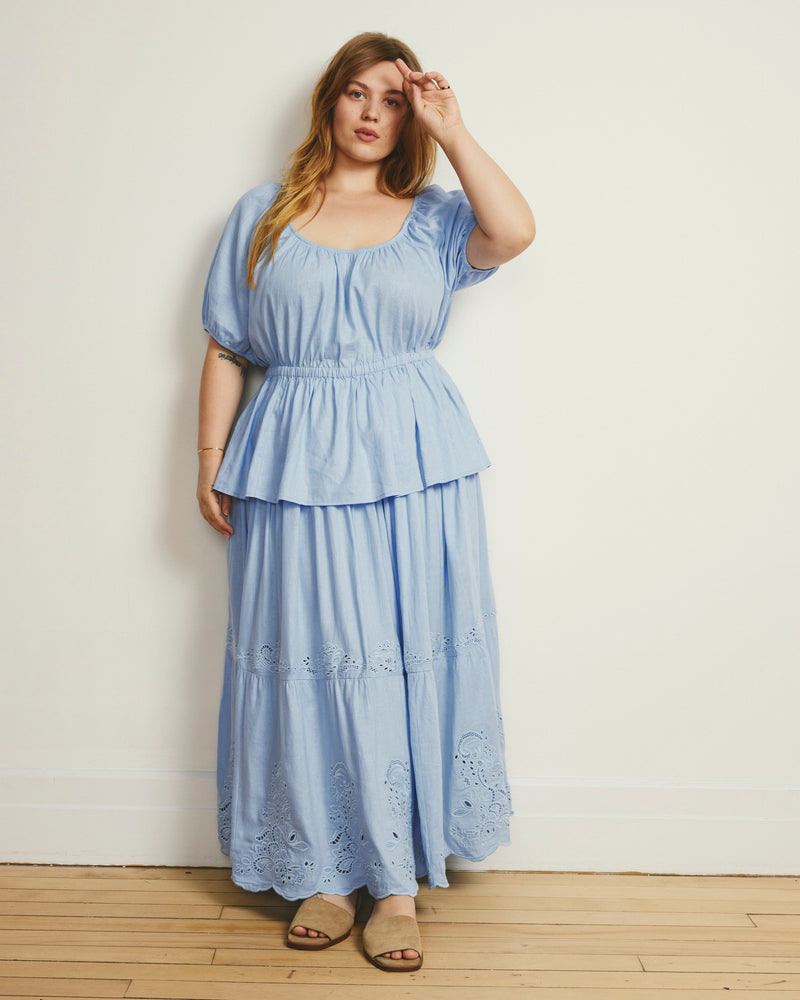Tosca Embroidered Linen Maxi Skirt - Cielo Blue | Plus Size & Straight Size Women's Fashion | Universal Standard