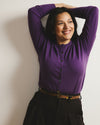 Savvy Fine Knit Crewneck Cardigan - Grape
