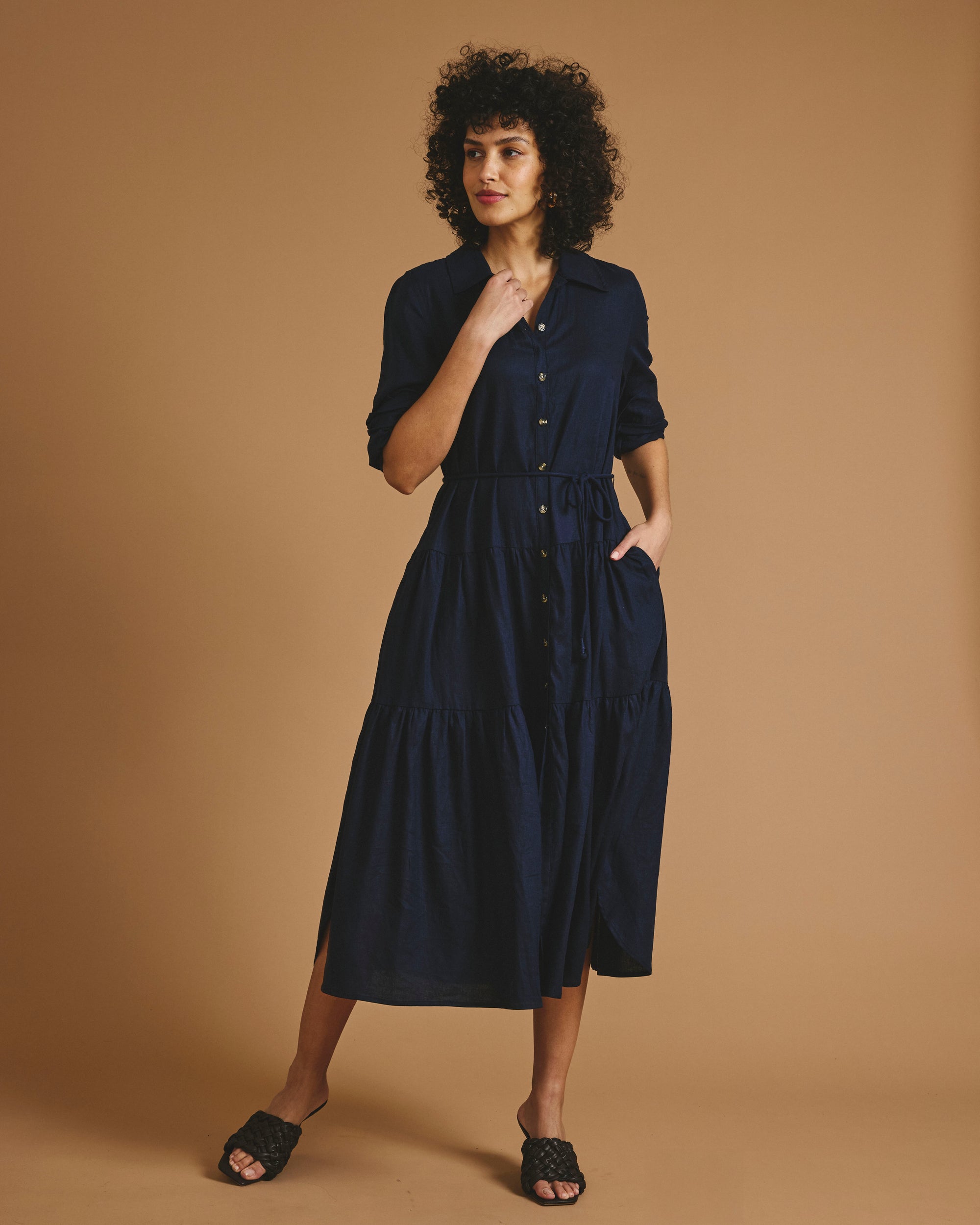 Alix Linen Shirtdress - / Navy- Size4XS - by Universal Standard Alix Linen Shirtdress - / Navy- Size4XS - by Universal Standard