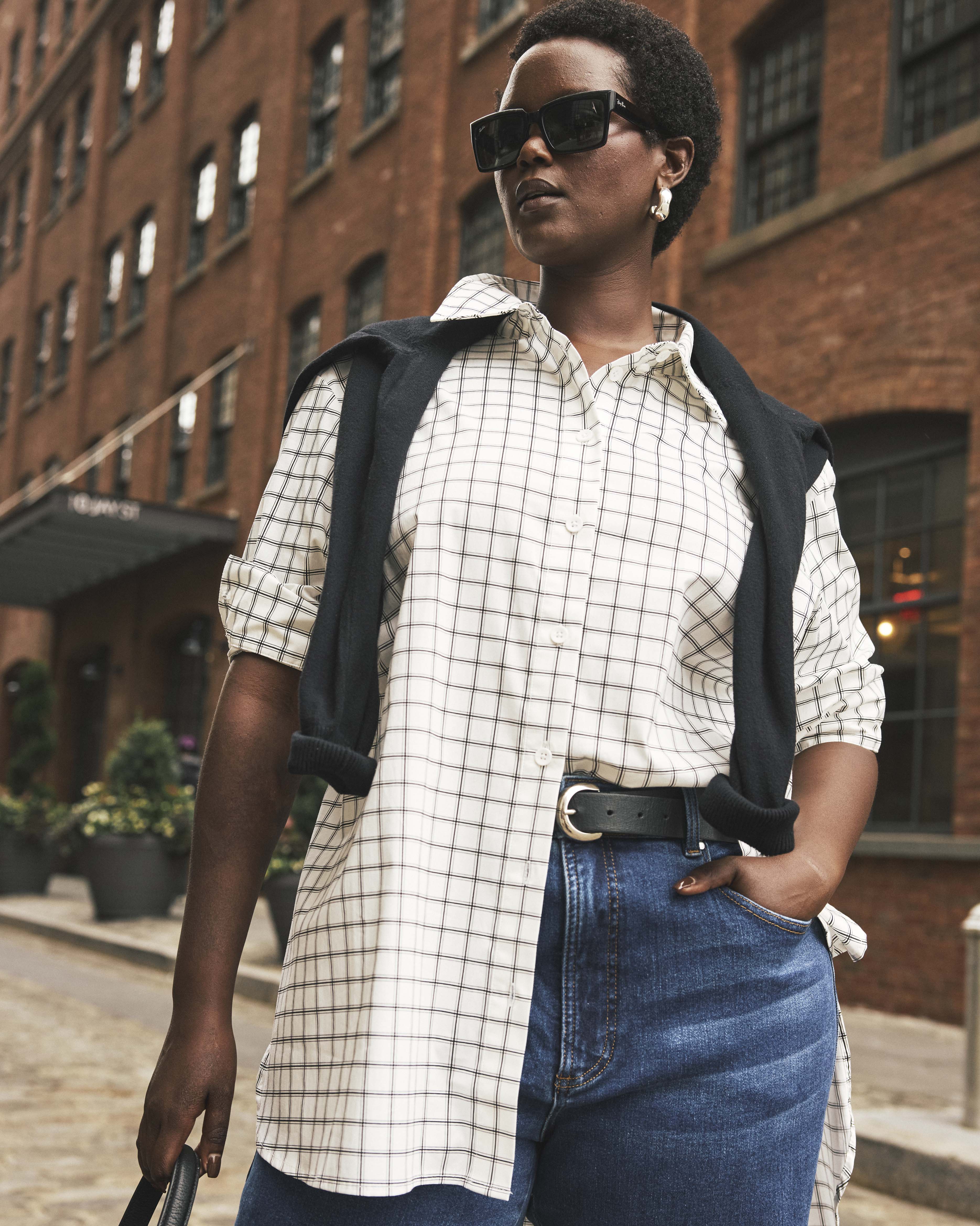 The Artist Oversized Poplin Shirt - White Windowpane Check