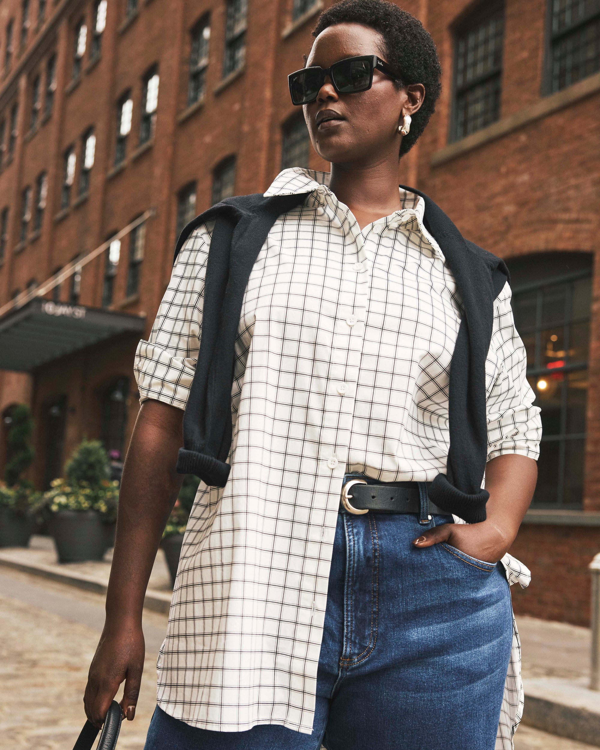 The Artist Oversized Poplin Shirt - White Windowpane Check | Plus Size & Straight Size Women's Fashion | Universal Standard