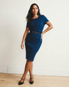 Woman wearing Executive Ponte Dress - Deep Teal from Universal Standard