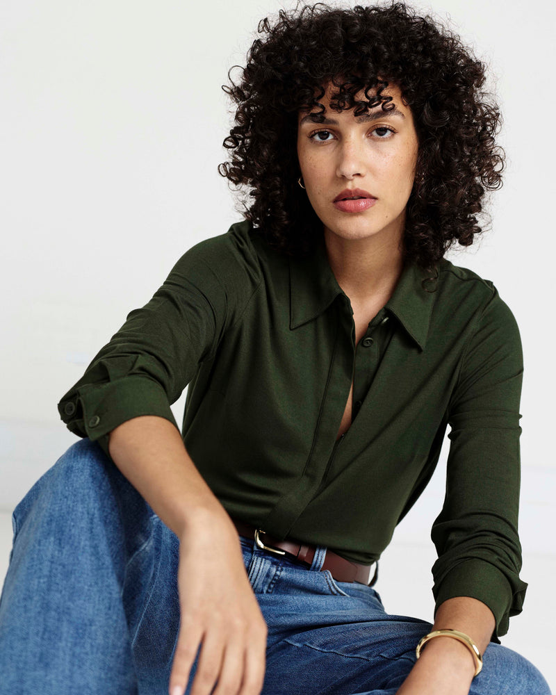 Elbe Liquid Jersey Shirt Classic Fit - Coratina Green | Plus Size & Straight Size Women's Fashion | Universal Standard